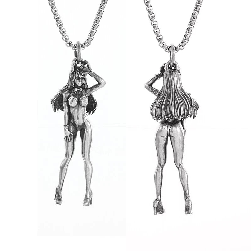 Versilberte Halskette mit Anime-Mecha-Girl-Anhänger – trendiger Hip-Hop-Rock-Punk-Schmuck für Männer und Frauen | Geschenkidee