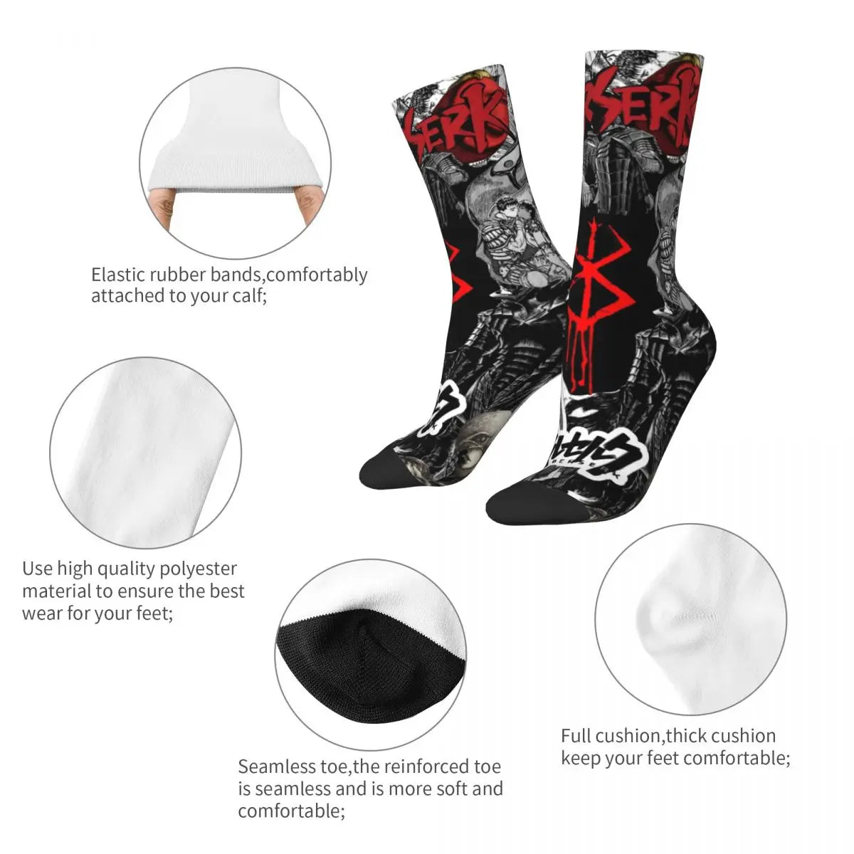 Bunte Berserk Anime-Basketballsocken – Ganzjahres-Baumwoll-Crew, schweißabsorbierendes Design