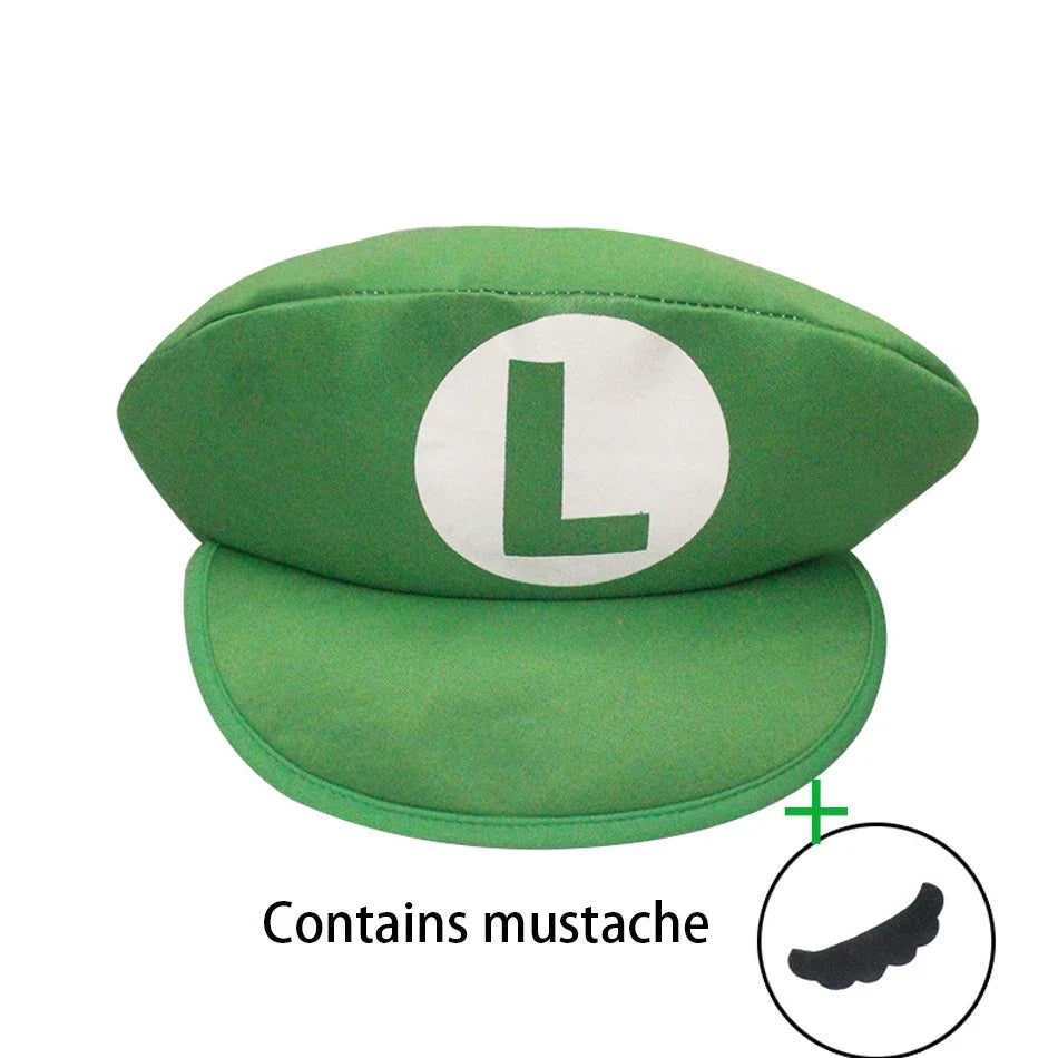 Super Mario Bros Luigi Cosplay-Mütze – Klassische Spiel-Anime-Kappe für Kinder & Erwachsene, Halloween- & Partygeschenk