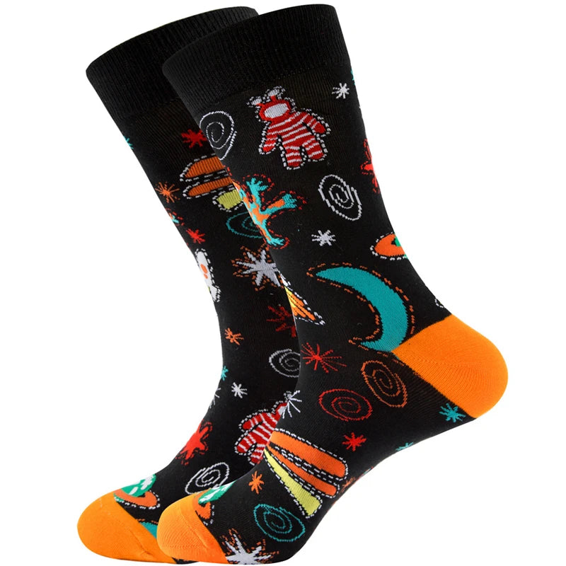 Neuartige Baumwollsocken mit Cartoon-Motiv für Herren 2023 Boxing Dollars Schachbretter Tier Große Größe Lange Socken