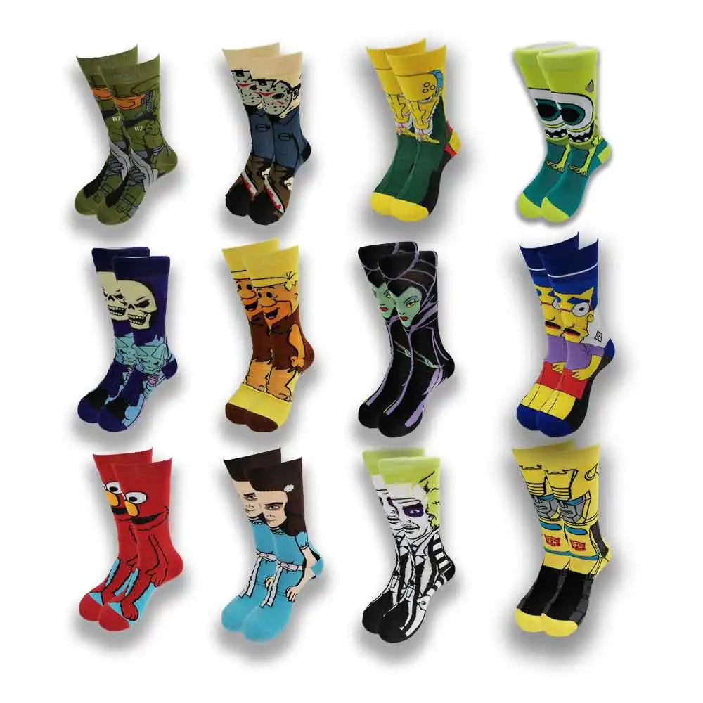 Lustige Socken mit Cartoon-Anime-Print – Personalisierter atmungsaktiver Baumwoll-Hip-Hop-Stil für Männer und Frauen