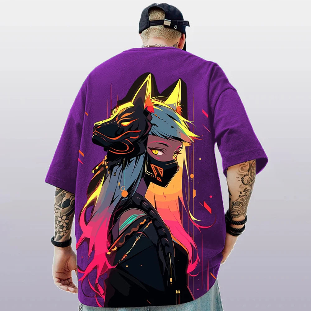T-shirt d'été pour hommes avec imprimé anime 3D surdimensionné, haut décontracté tendance