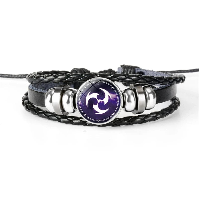 Klassisches Genshin Impact Cosplay-Armband – Elementarer Charm, mehrschichtiger Leder-Punk-Schmuck, Geschenk für Männer