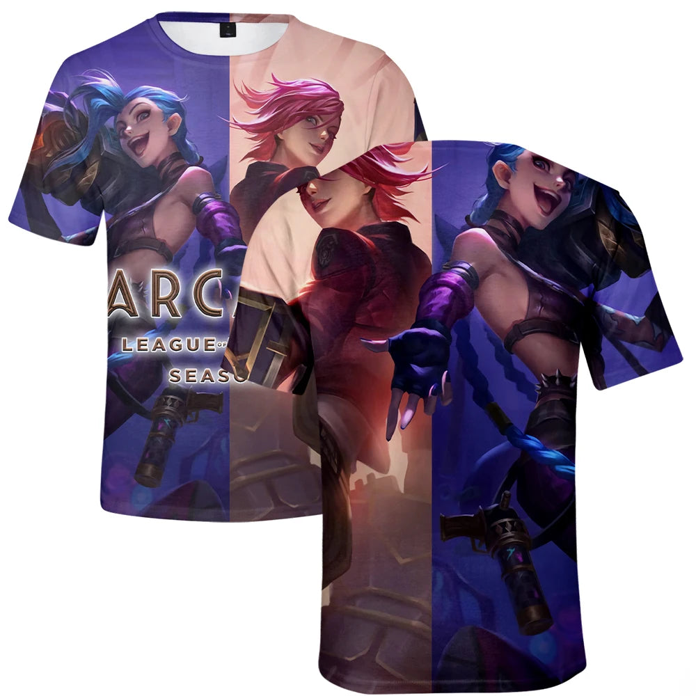 Arcane League Jinx 3D Printed T-Shirt for Men Women Adult Anime Fashion Harajuku Cartoon Cosplay Clothing Short Sleeve Top