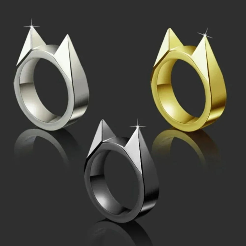 Bagues d'autodéfense unisexes en forme d'oreilles de chat mignon - Bijoux de phalange en métal multifonctionnels pour femmes et hommes