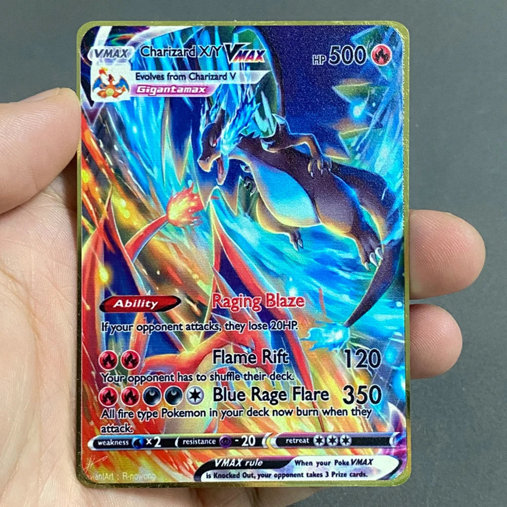 Pokemon Metall Karten Englisch Anime Pikachu Charizard Vmax GX V Buchstaben Spiel Sammlung Karte Kind