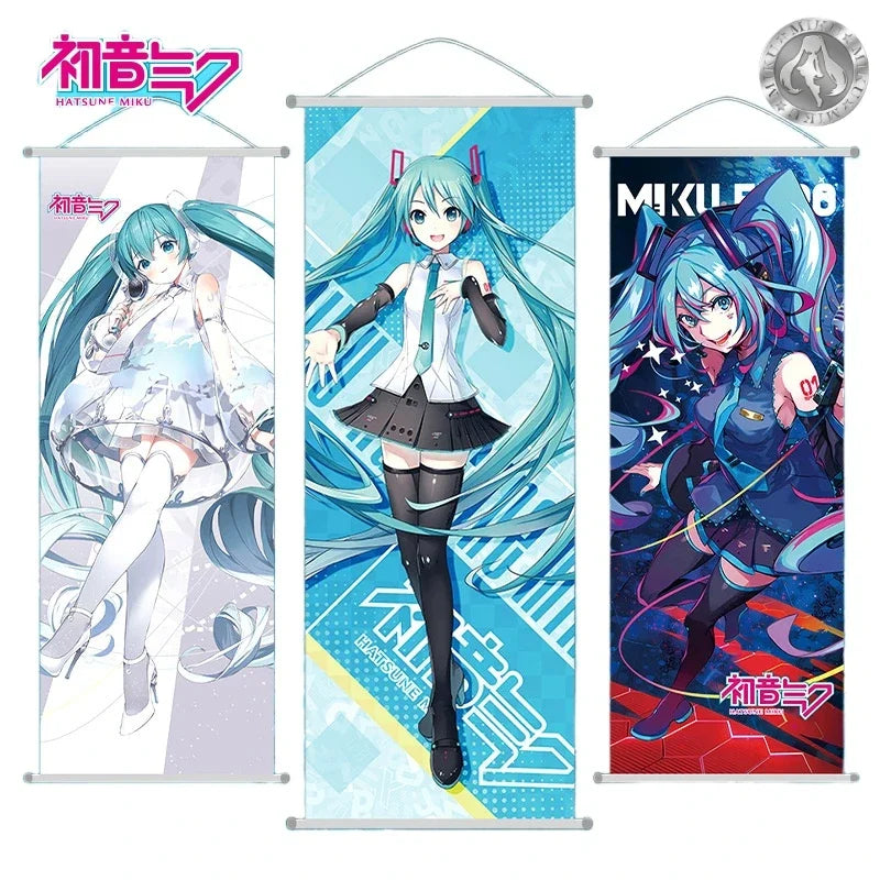 New Bandai Hatsune Miku 2D Peach Skin Scroll Anime Paintings Wall Decoration 25*70cm