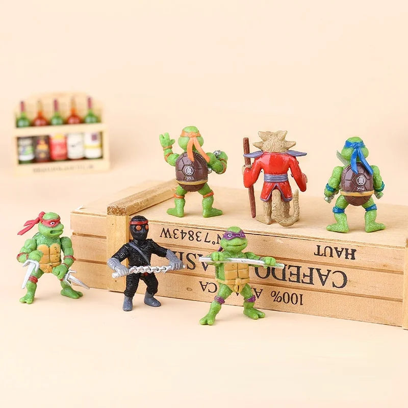 6 Stück Bandai Teenage Mutant Ninja Turtles Mini-Puppen – Cartoon-Spielzeug, Tortenaufsatz und Geburtstagsgeschenk