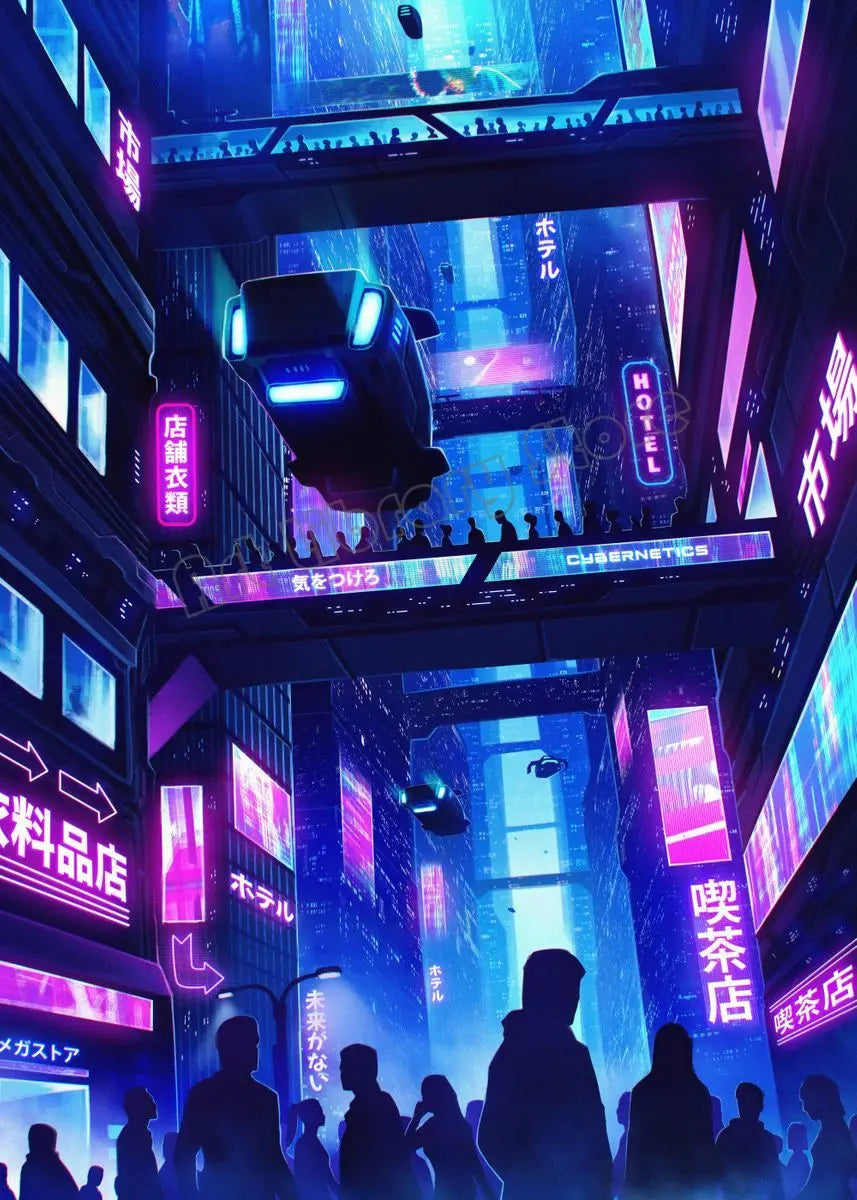 Tokyo Japanese Neon Futuristic Night City Scene Anime Painting Wall Art Pictures Home Room