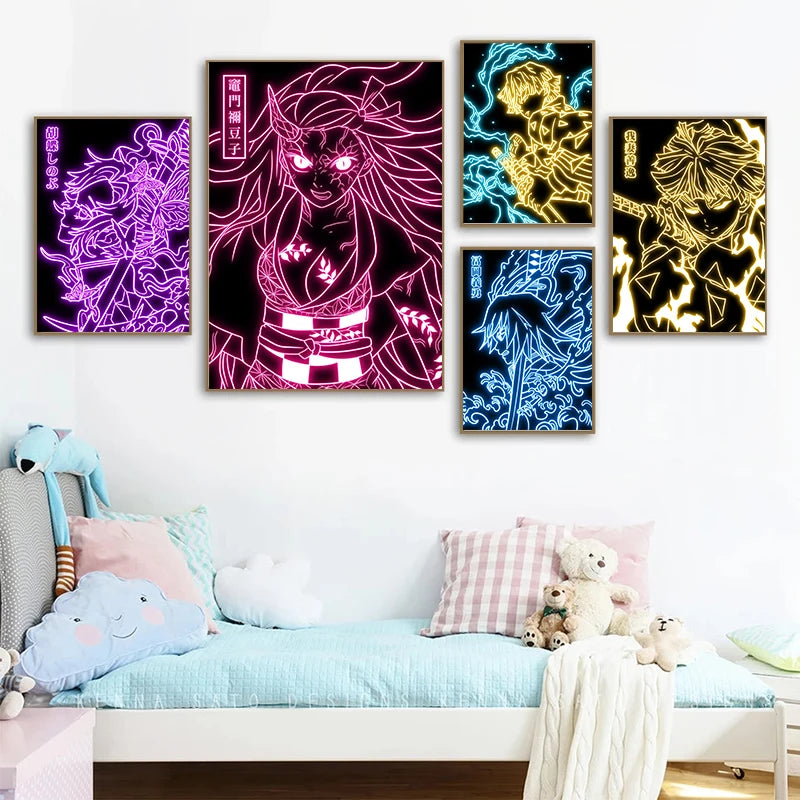 Neon-Stil Poster Leinwand Malerei Japan Anime Cartoon Figur Wandkunst für Wohnzimmer Home Decor ungerahmt
