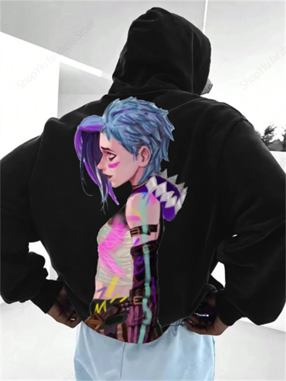 Anime Arcane League Jinx 3D-Druck-Kapuzenpullover – Übergroßes grafisches Sweatshirt für Männer und Frauen