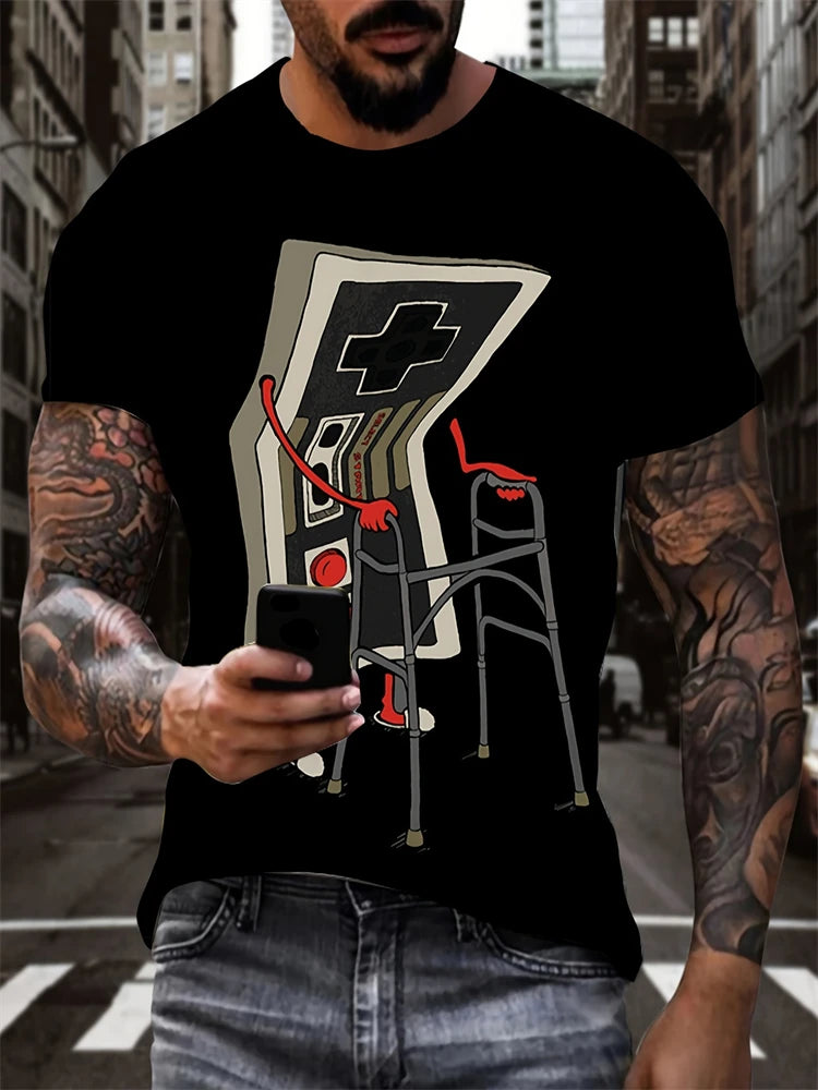 Hip-Hop Style Cartoon Bear Print T-Shirt Men’s Oversized Street Fashion Tee