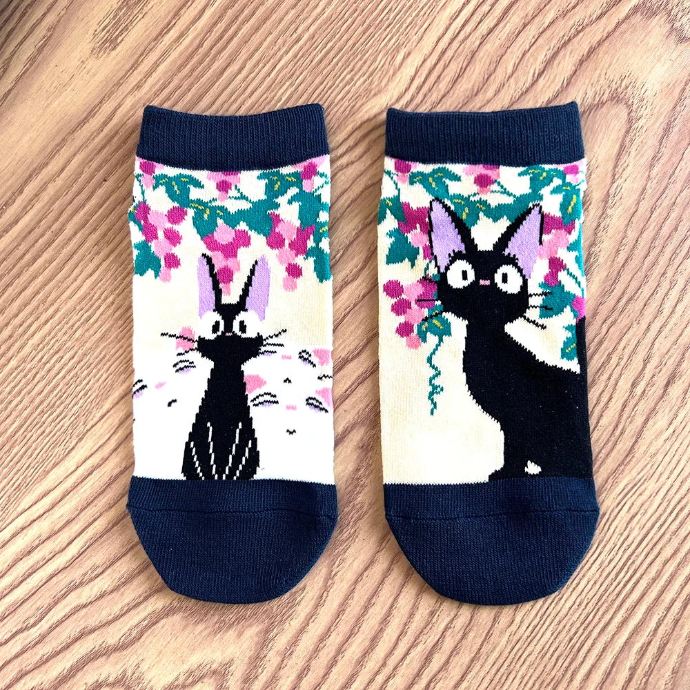 Anime Big Cat & Calcifer Socken – Halbtransparentes Cartoon-Design