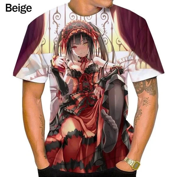 Anime Character Tokisaki Kurumi Print T-Shirt 3D Short Sleeve Summer Fashion Harajuku Style Cartoon Top for Men/Women Kids