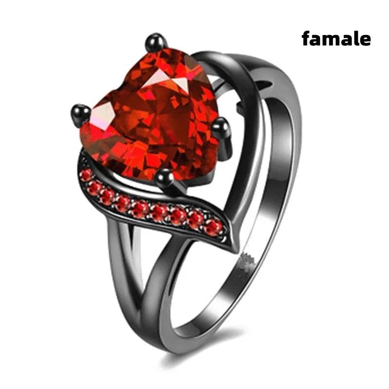 Keltische Drachenringe für Paare – Edelstahl für Männer und herzförmiger Ehering mit rotem Zirkon für Frauen | Schmuckset zum Valentinstag