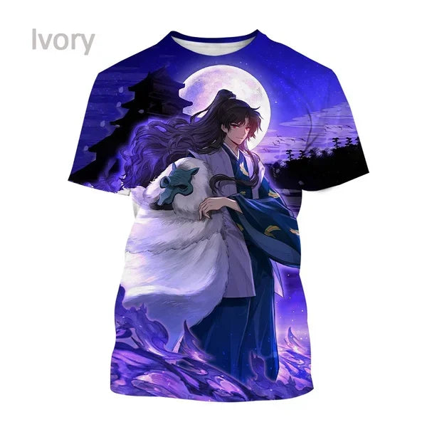 T-shirt imprimé 3D Inuyasha style anime d'été Harajuku décontracté