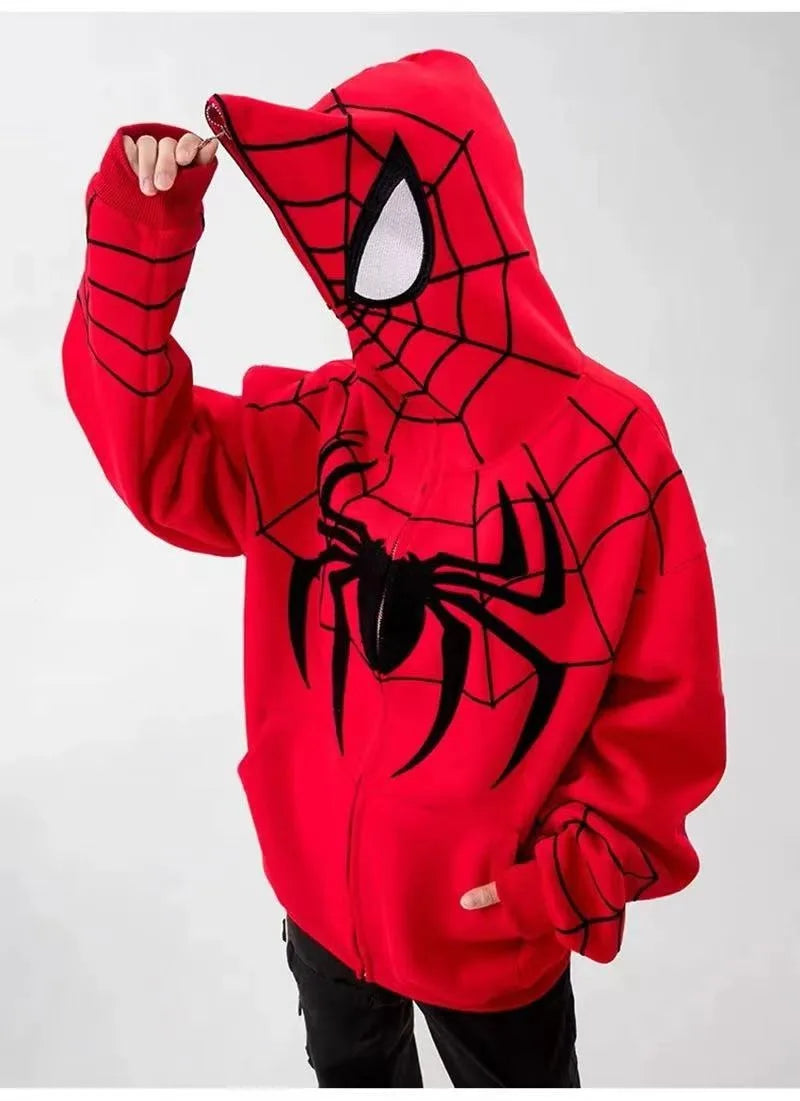 Gothic Y2K Spider Bestickter Reißverschluss-Kapuzenpullover – Übergroßes Harajuku Hip Hop Sweatshirt für Männer & Frauen