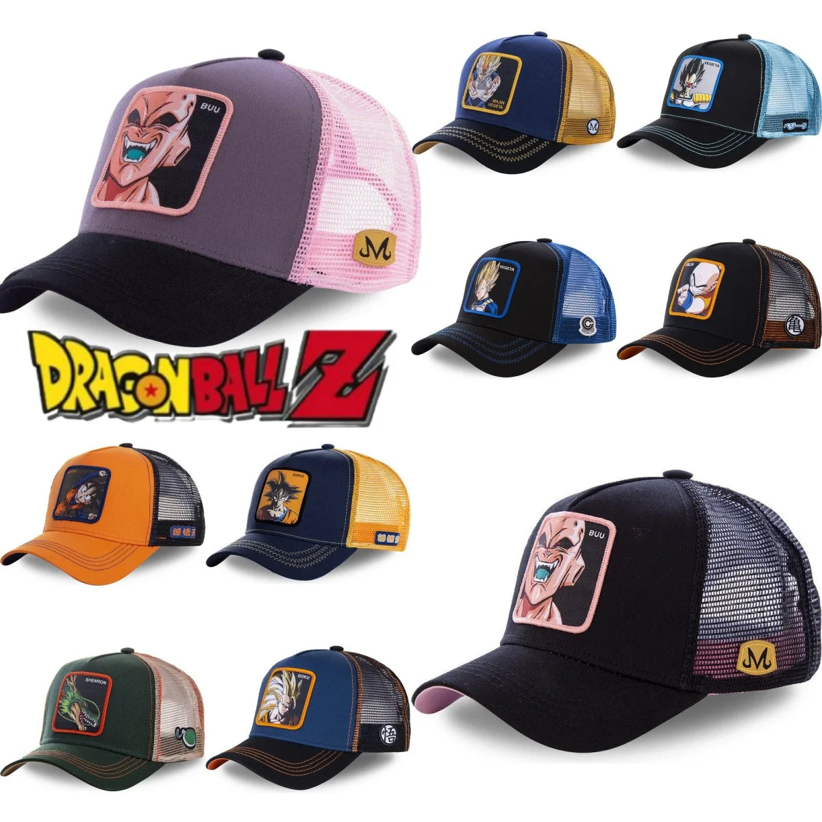 Dragon Ball Anime Son Goku Baseballkappe – verstellbare Trucker-Mütze aus Netzstoff