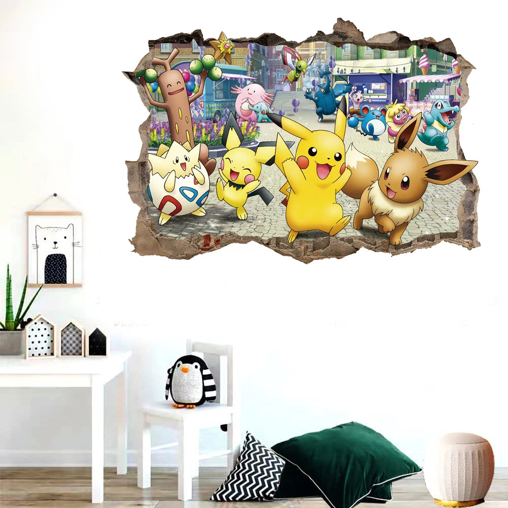 Cartoon Pikachu Wandaufkleber für Kinder DIY Wanddekoration Animiertes Poster