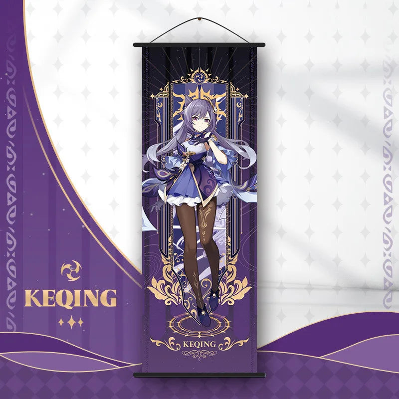 Genshin Impact Scroll Canvas Painting Hanging Anime Poster Wall Art Room Decoration
