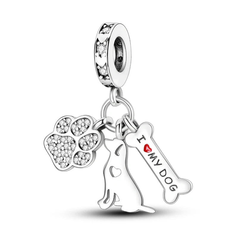 925 Sterling Silber Süßer Katzenanhänger – Pfotenabdruck-Perlenanhänger für selbstgemachte Armbänder