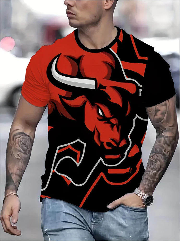 Hip-Hop Style Cartoon Bear Print T-Shirt Men’s Oversized Street Fashion Tee