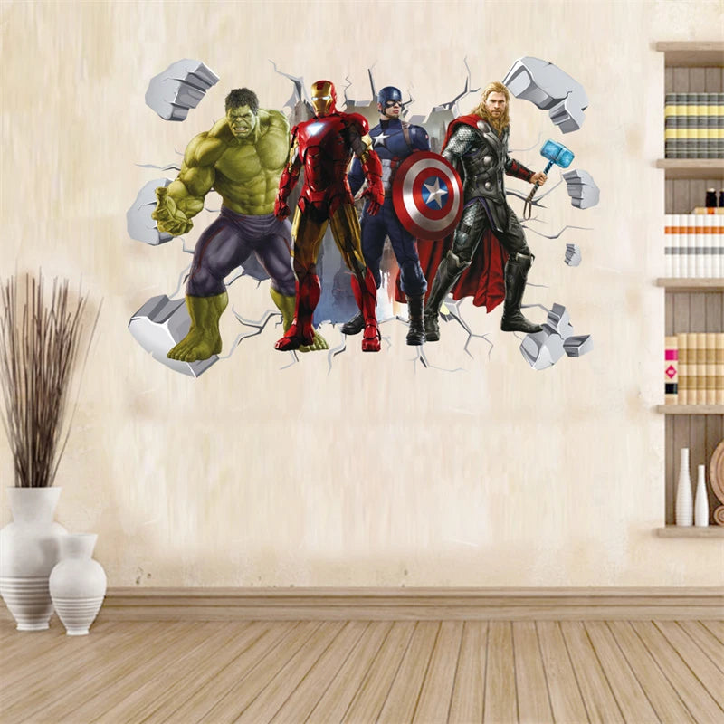 3D Stereoskopische Wirkung Avengers Wandaufkleber für Kinder Marvel Superhero Movie Poster Dekoration