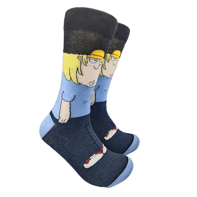 Modische Anime-Socken für Herren – Lustiger Hip-Hop-Stil mit hochwertigen Näh- und Cartoon-Mustern