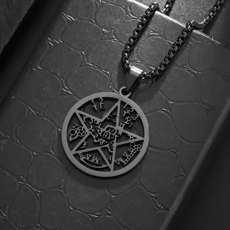 Retro Punk Solomon Seal Necklace – Hexagonal Stainless Steel Star of David Pendant for Men & Women