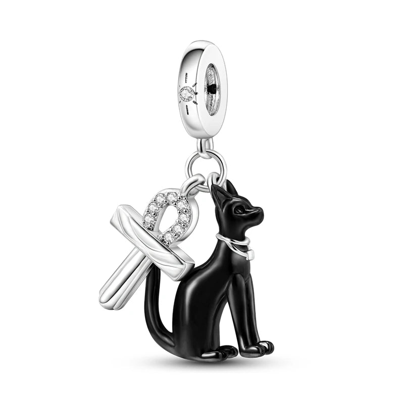 925 Sterling Silber Süßer Katzenanhänger – Pfotenabdruck-Perlenanhänger für selbstgemachte Armbänder
