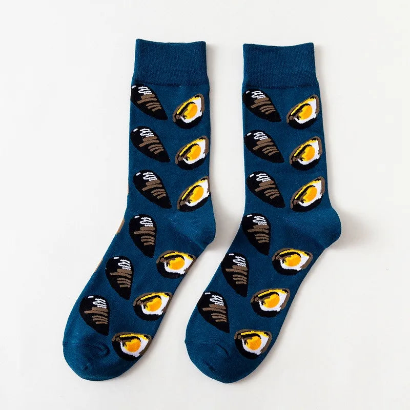 Hip-Hop-Socken aus gekämmter Baumwolle – Harajuku-Designs mit Früchten, Tieren und Ölgemälden