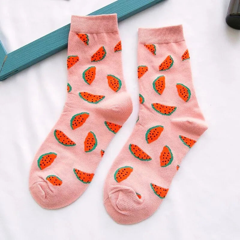 Hip-Hop-Socken aus gekämmter Baumwolle – Harajuku-Designs mit Früchten, Tieren und Ölgemälden