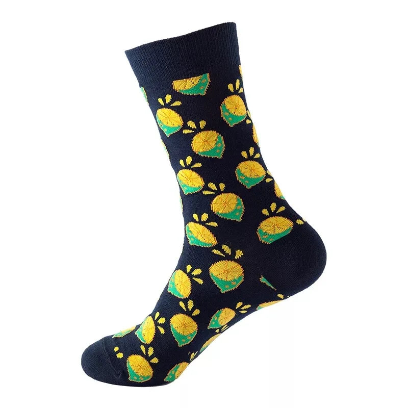 Hip-Hop-Socken aus gekämmter Baumwolle – Harajuku-Designs mit Früchten, Tieren und Ölgemälden