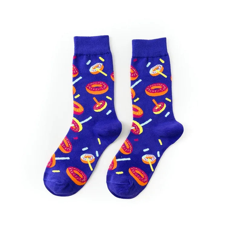 Hip-Hop-Socken aus gekämmter Baumwolle – Harajuku-Designs mit Früchten, Tieren und Ölgemälden