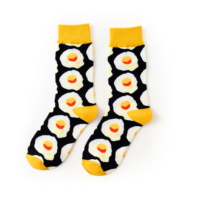Hip-Hop-Socken aus gekämmter Baumwolle – Harajuku-Designs mit Früchten, Tieren und Ölgemälden