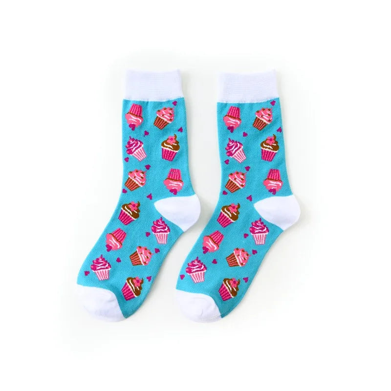 Hip-Hop-Socken aus gekämmter Baumwolle – Harajuku-Designs mit Früchten, Tieren und Ölgemälden