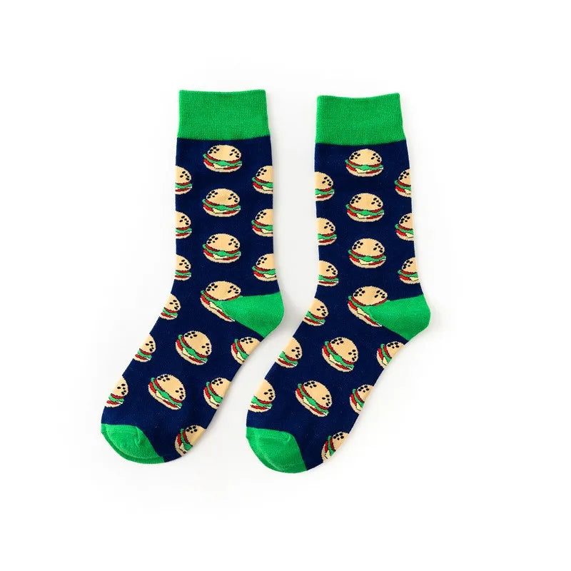 Hip-Hop-Socken aus gekämmter Baumwolle – Harajuku-Designs mit Früchten, Tieren und Ölgemälden