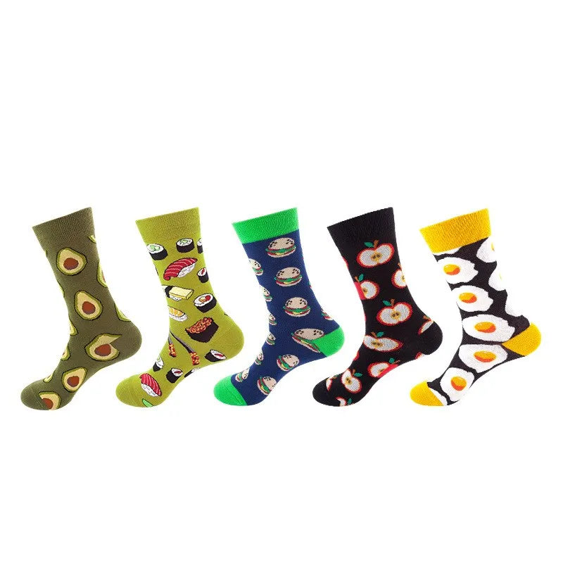 Hip-Hop-Socken aus gekämmter Baumwolle – Harajuku-Designs mit Früchten, Tieren und Ölgemälden