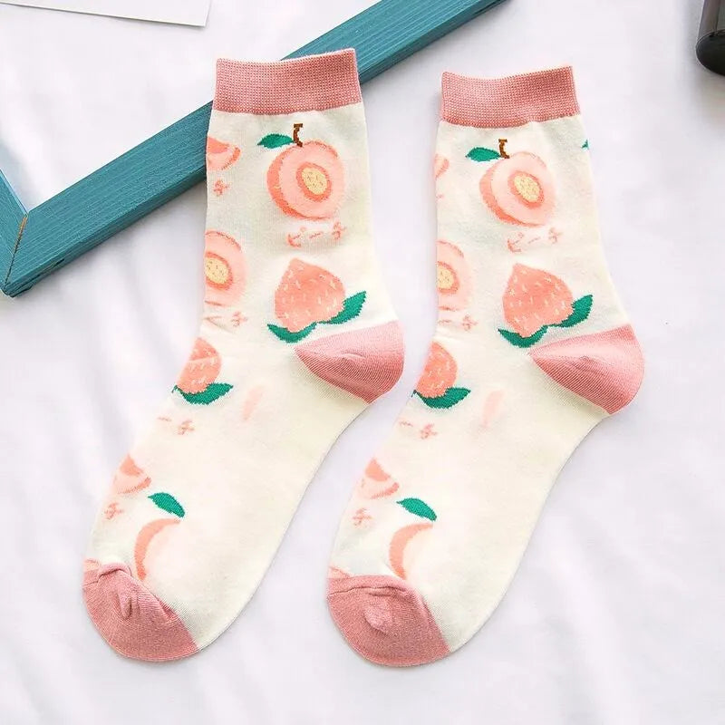 Hip-Hop-Socken aus gekämmter Baumwolle – Harajuku-Designs mit Früchten, Tieren und Ölgemälden