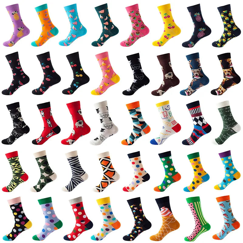 Hip-Hop-Socken aus gekämmter Baumwolle – Harajuku-Designs mit Früchten, Tieren und Ölgemälden