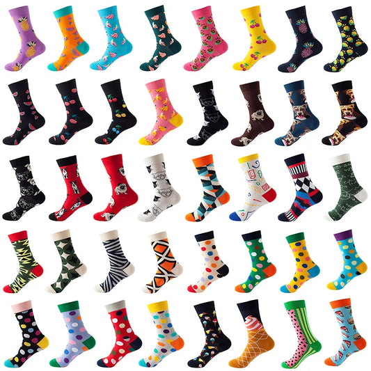 Hip-Hop-Socken aus gekämmter Baumwolle – Harajuku-Designs mit Früchten, Tieren und Ölgemälden