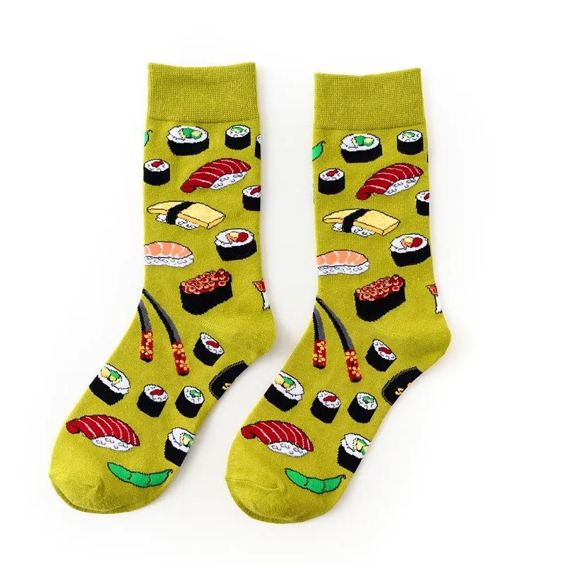 Hip-Hop-Socken aus gekämmter Baumwolle – Harajuku-Designs mit Früchten, Tieren und Ölgemälden