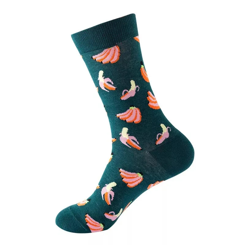 Hip-Hop-Socken aus gekämmter Baumwolle – Harajuku-Designs mit Früchten, Tieren und Ölgemälden