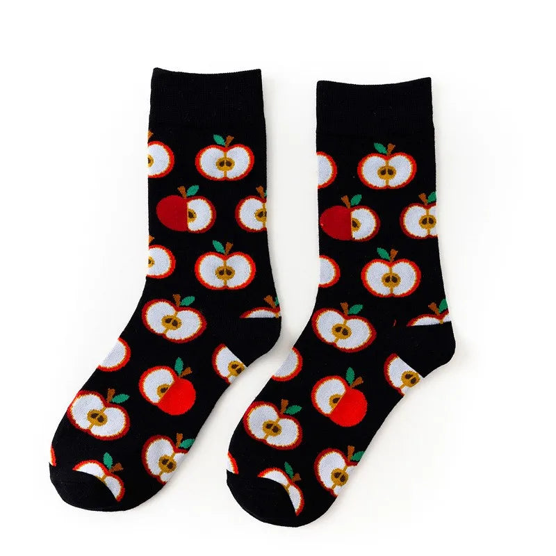 Hip-Hop-Socken aus gekämmter Baumwolle – Harajuku-Designs mit Früchten, Tieren und Ölgemälden