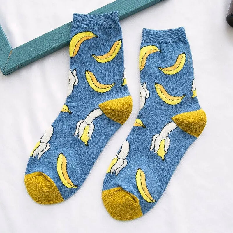 Hip-Hop-Socken aus gekämmter Baumwolle – Harajuku-Designs mit Früchten, Tieren und Ölgemälden