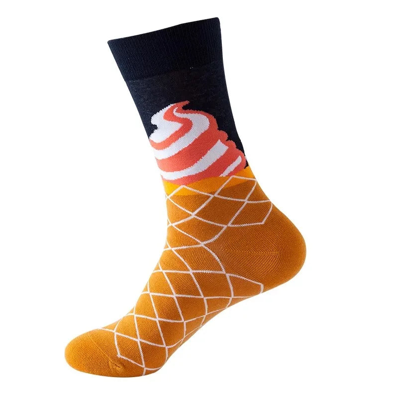 Hip-Hop-Socken aus gekämmter Baumwolle – Harajuku-Designs mit Früchten, Tieren und Ölgemälden