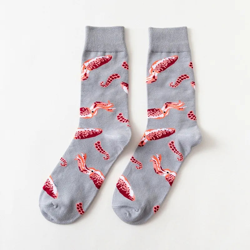 Hip-Hop-Socken aus gekämmter Baumwolle – Harajuku-Designs mit Früchten, Tieren und Ölgemälden