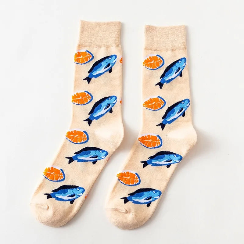 Hip-Hop-Socken aus gekämmter Baumwolle – Harajuku-Designs mit Früchten, Tieren und Ölgemälden