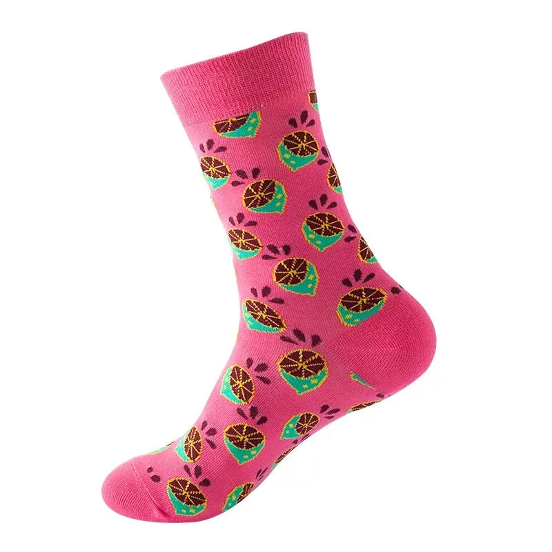Hip-Hop-Socken aus gekämmter Baumwolle – Harajuku-Designs mit Früchten, Tieren und Ölgemälden