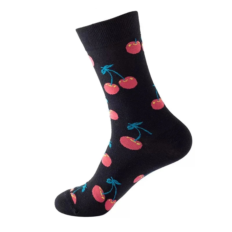 Hip-Hop-Socken aus gekämmter Baumwolle – Harajuku-Designs mit Früchten, Tieren und Ölgemälden
